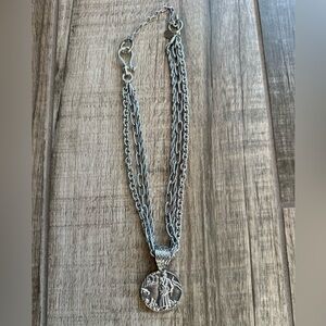 Silver Multi-Layered Necklace with large chunky medallion